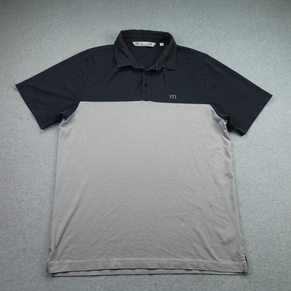 TravisMathew Polo Shirt Mens L Blue Gray Colorblock Short Sleeve Golf